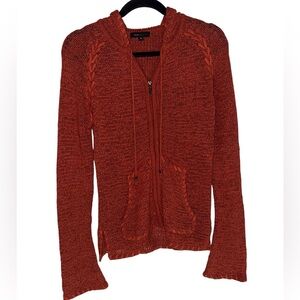 Y2K BCBGMaxAzria Rusty Orange Red Zip Up Sweater Jacket with Bell Sleeves Size M